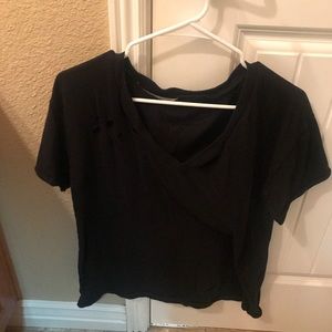 Distressed black v neck